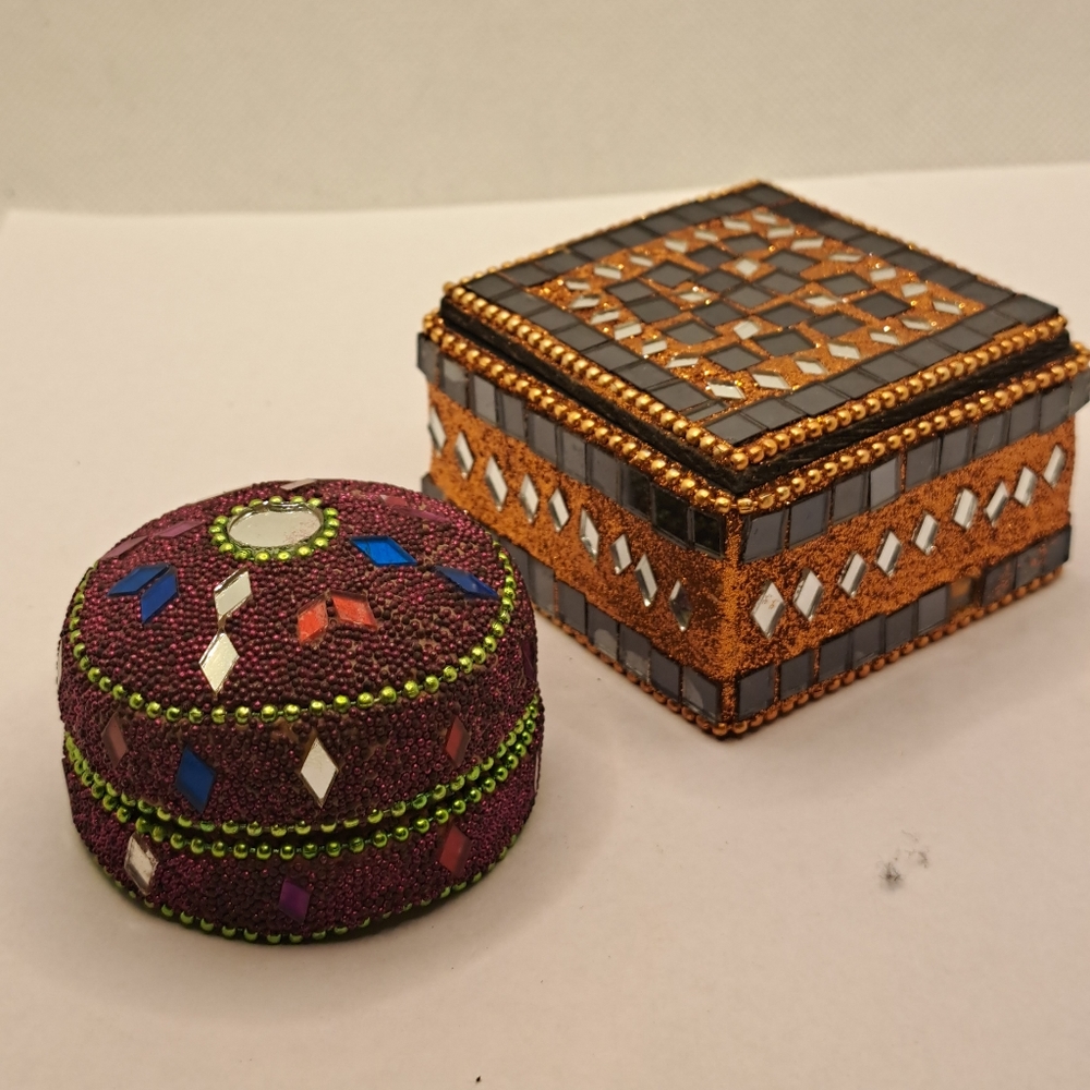 Decorative Trinket Boxes - Indian Sparkly Mirror Beaded